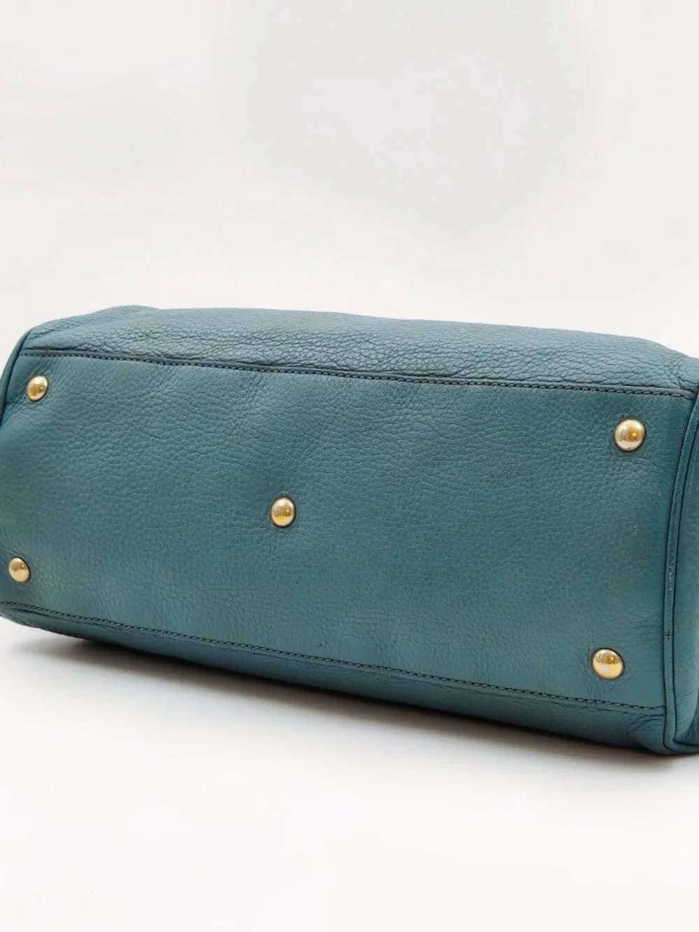 Gucci Bamboo Top Handle Leather Tote Bag Blue Convertible Satchel Italy